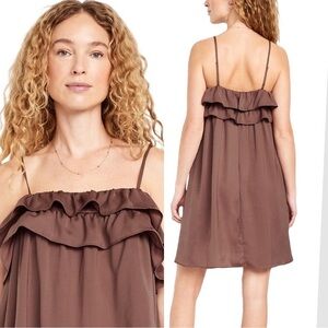 NWTS💓THE OCCASION XL💓ELITE LINE ROSE TAUPE SATIN TIERED FLOUNCED RUFFLED DRESS